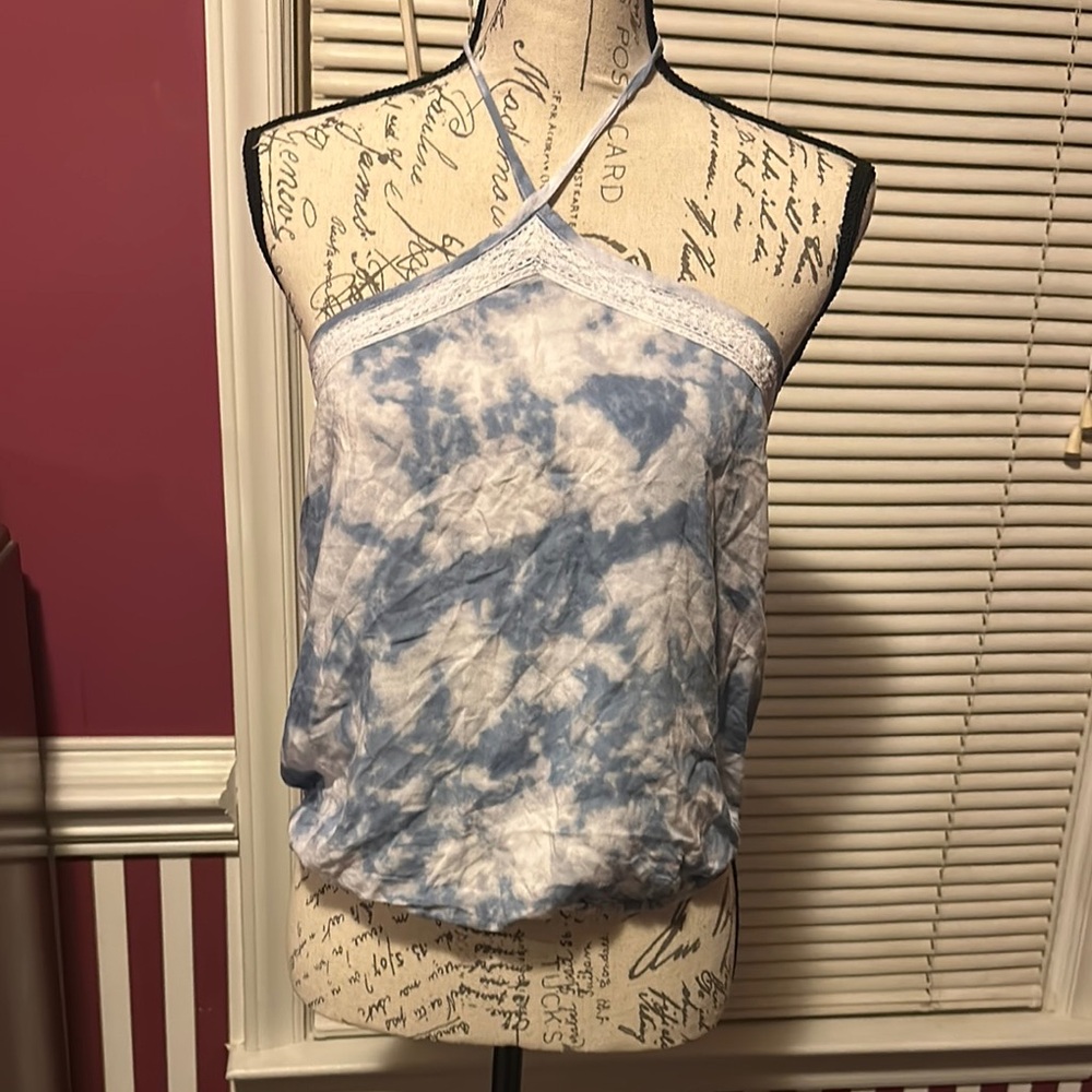 Hollister Blue and White Halter Tank Top